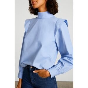New Everlane Blue Wing Shoulder Cotton Blouse Scandi Quiet Luxury Sz 10